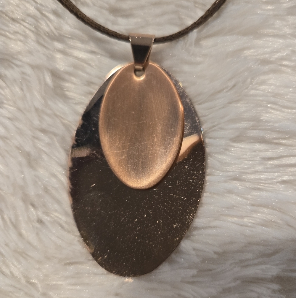 Copper Color Pendant On Leather String - Picture 3 of 5